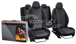 Чехлы для Volkswagen Polo седан (10-14 г.)(16-) &quot;Лима&quot;, 13 пред., задн.спин. 1/3 с молн., жаккард-кожзам, черн.