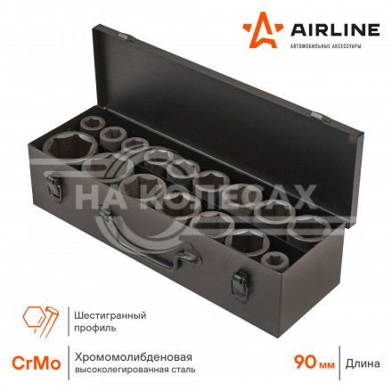 Набор головок ударных 3/4&quot; 90мм 16пр. (17-50мм) мет. кейс