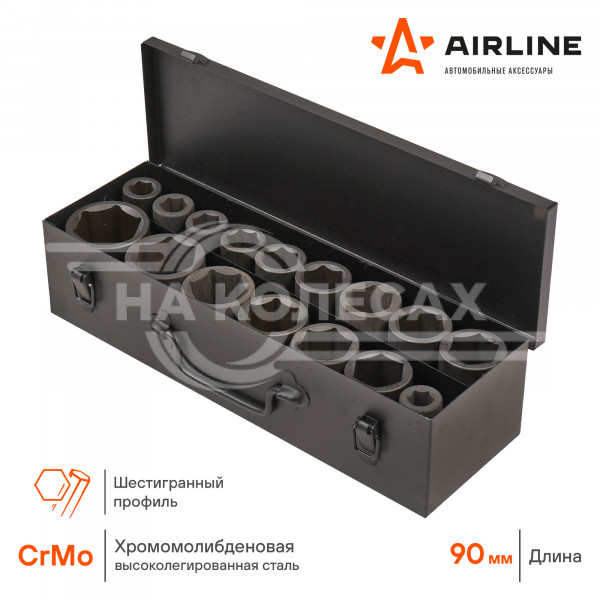 Набор головок ударных 3/4&quot; 90мм 16пр. (17-50мм) мет. кейс