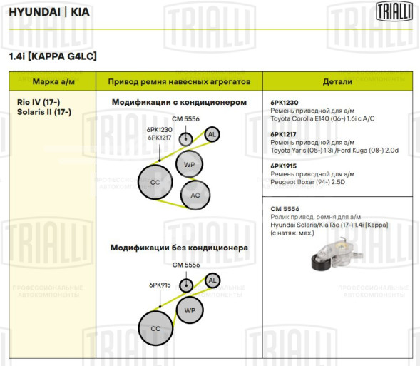 Ролик приводного ремня для автомобилей Hyundai Solaris/Kia Rio (17-) 1.4i [Kappa] (с натяжным механизмом)