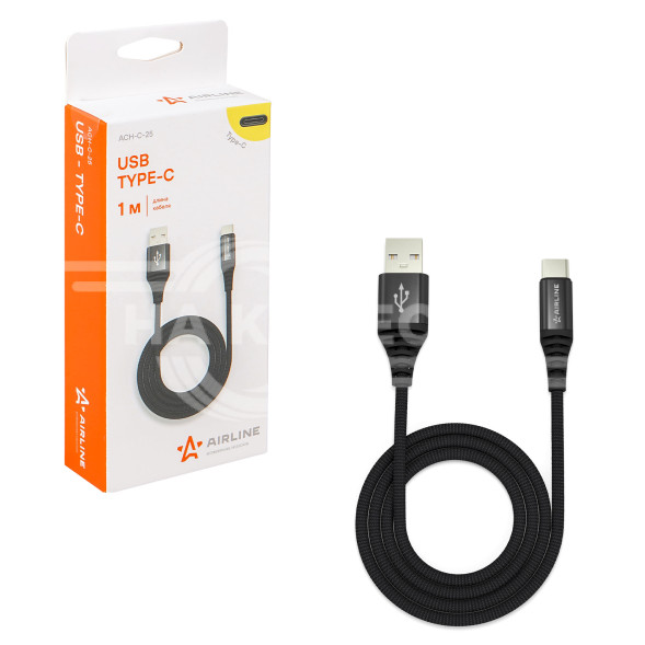 Кабель USB - Type-C 1м, черный нейлоновый