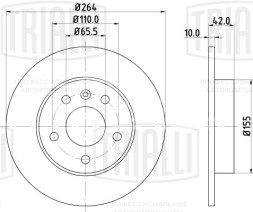 Диск тормозной задний для автомобилей Opel Astra H (04-) d=264, 5 отв.