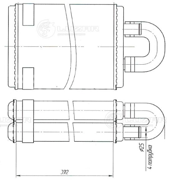Радиатор отопителя сдвоенный для автобусов ПАЗ, ЛиАЗ, НефАЗ, Волжанин (Белробот)