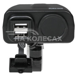 Розетка USB для мотоциклов с вольтметром и термометром (5В, 2.1А+2.1А) (вкл/выкл)