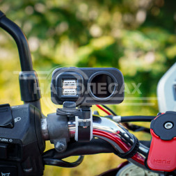 Розетка USB для мотоциклов с вольтметром и термометром (5В, 2.1А+2.1А) (вкл/выкл)