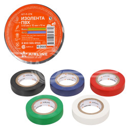 Изолента ПВХ, набор 5 шт.(син.,чёр.,кр.,зел., бел.), 15 мм*10 м