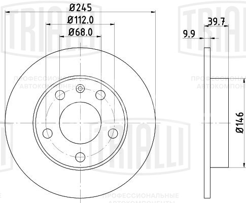 Диск тормозной для автомобилей Audi A4 (00-) / (04-) задний d=245