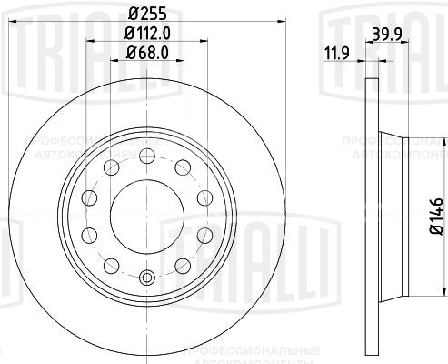 Диск тормозной для автомобилей Audi A4 (00-) / (04-) задний d=255