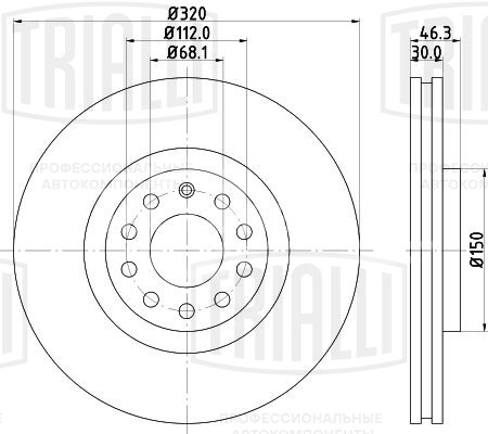 Диск тормозной для автомобилей Audi A4 (94-) / (00-) / (04-) / A6 (97-) передний d=320