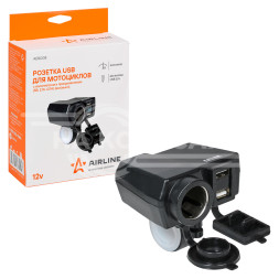 Розетка USB для мотоциклов с вольтметром и прикуривателем (5В, 2.1А+2.1А) (вкл/выкл)