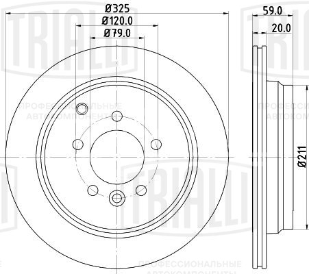 Диск тормозной для автомобилей Land Rover Discovery III (04-) / Discovery IV (09-) / Range Rover Sport I (05-) задний d=325