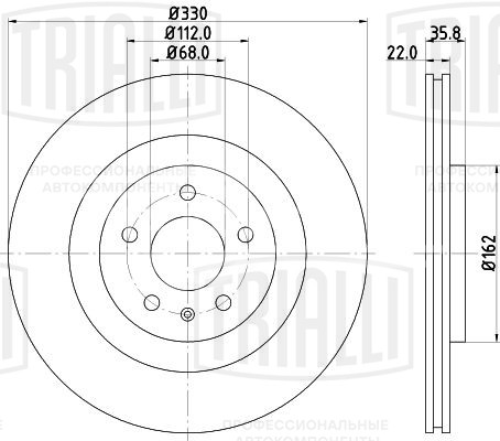 Диск тормозной для автомобилей Audi A4 (07-) / A5 (07-) / A6 (11-) / A7 (10-) / Q5 (08-) / Q7 (15-)/ Porsche Macan (14-) задний d=330