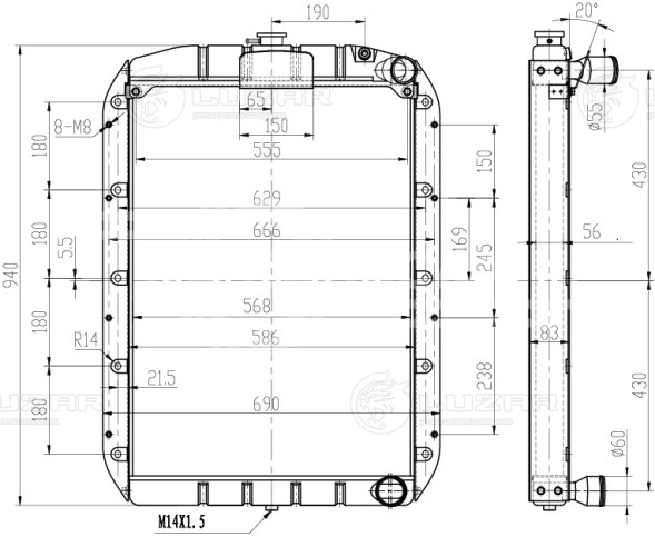 Радиатор охлаждения для автомобилей Урал 4320-70/55571-70