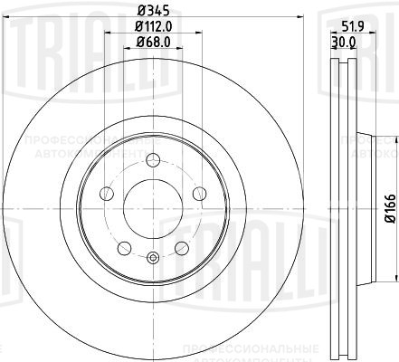 Диск тормозной для автомобилей Audi A4 (07-) / A5 (07-) / A6 (11-) / A7 (10-) / Q5 (08-) передний d=345