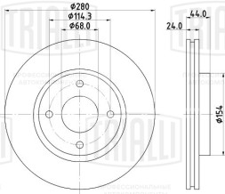 Диск тормозной передний для автомобилей Nissan Tiida (07-) / Nissan Cube (09-) d=280