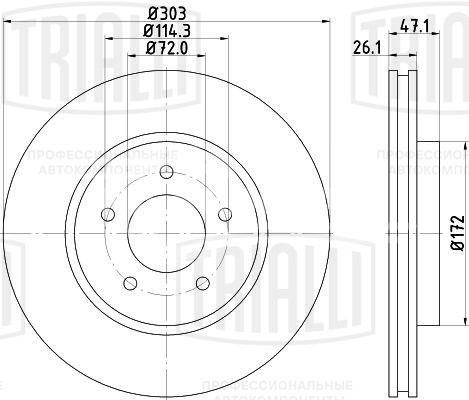 Диск тормозной передний для автомобилей Ford Maverick (01-) / Mazda Tribute (00-) d=303