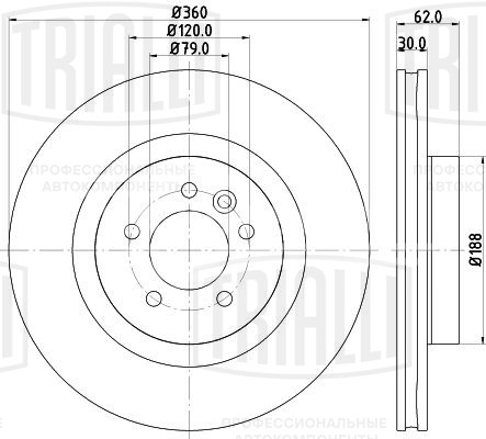 Диск тормозной передний для автомобилей Land Rover Discovery IV (09-) / Range Rover Sport I (05-) d=360 окрашенный