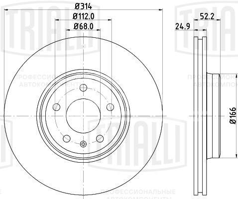 Диск тормозной для автомобилей Audi A4 (07-) / A5 (07-) передний d=314