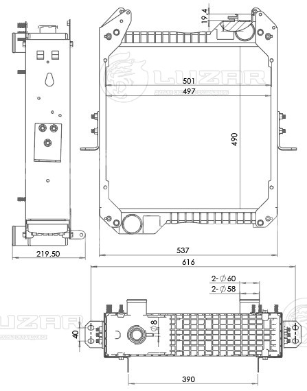 Радиатор охл. для экскаваторов-погрузчиков Terex TLB 840/890/990 с двигателем 1104D-44TA