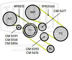 Ролик приводной ремня для автомобилей BMW 5 (E39) (95-) 2.5d/3.0d (ролик натяжителя с &quot;кочергой&quot;) компрессора (CM 5091)