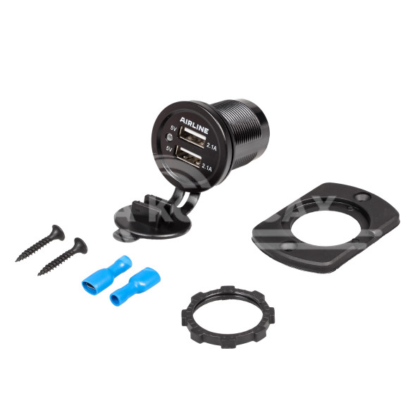 Розетка USB встраиваемая влагозащ. с 2 портами (5В, 2.1А + 2.1А) (В пакете)