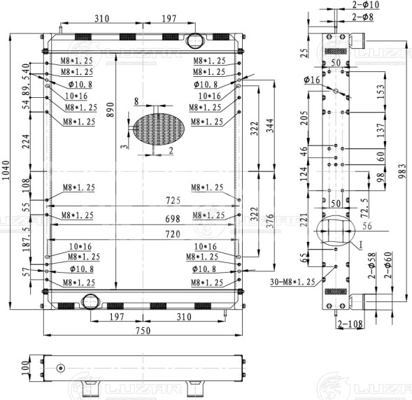 Радиатор охлаждения для автобусов МАЗ 107