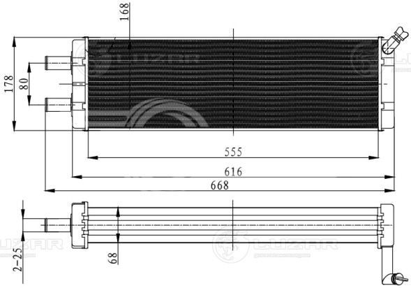Радиатор отопителя (фронтального) для автомобилей МАЗ 103/105 (07-) (алюминиевый, с краном)