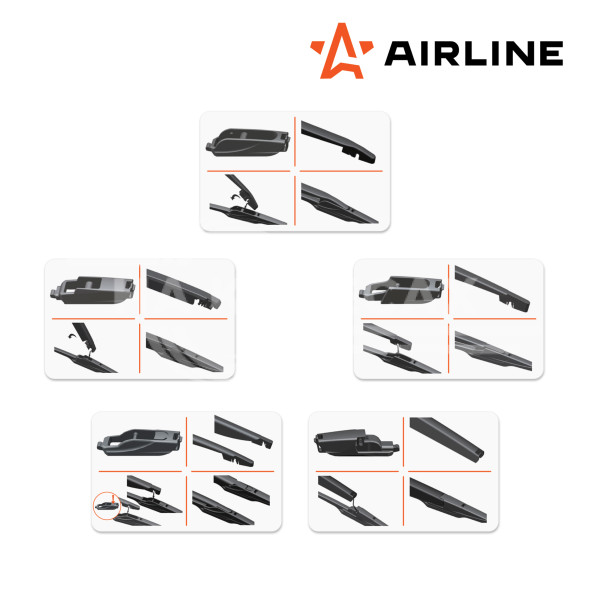 Щетка стеклоочистителя 380 мм (15&quot;) задняя каркасная, 5 адаптеров