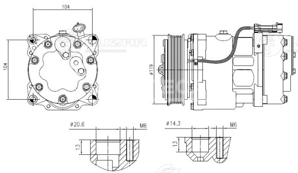 Компрессор кондиционера для автомобилей УАЗ 3163 &quot;Патриот&quot; (05.2012-) (тип Sanden)
