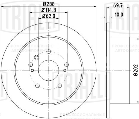 Диск тормозной задний для автомобилей Lexus RX (03-) / Toyota Harrier (03-) d=288 окрашенный