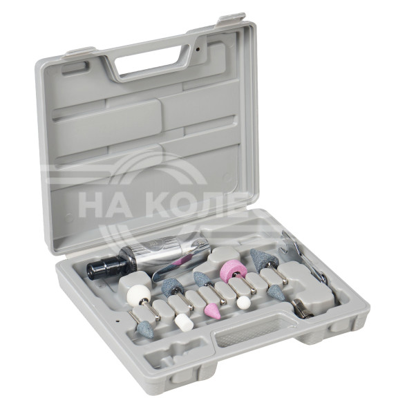 Машинка шлифовальная пневматическая 120мм, 25000 об/мин прямая с оснасткой 16 пр. кейс