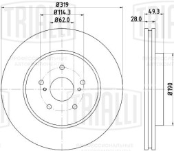Диск тормозной передний для автомобилей Lexus RX (03-) / Toyota Harrier (03-) d=319 окрашенный