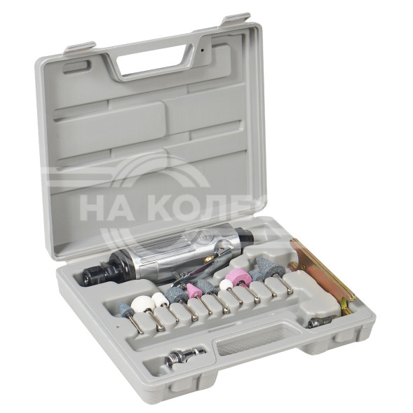 Машинка шлифовальная пневматическая 175мм, 25000 об/мин прямая с оснасткой 16 пр. кейс