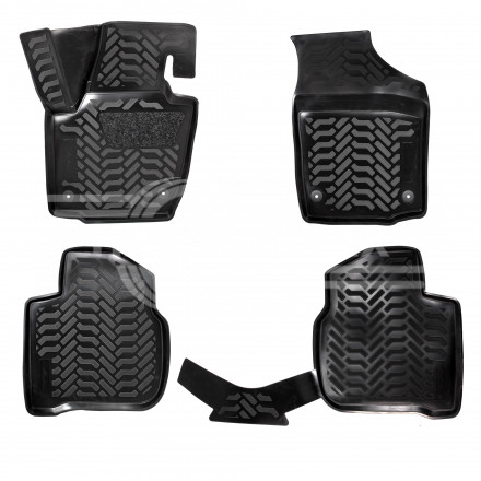 Ковры для VW Polo/ Rapid (20-), 4 шт.,(крепеж),выс. борт, 3D с подпятником, ТЭП, черн.