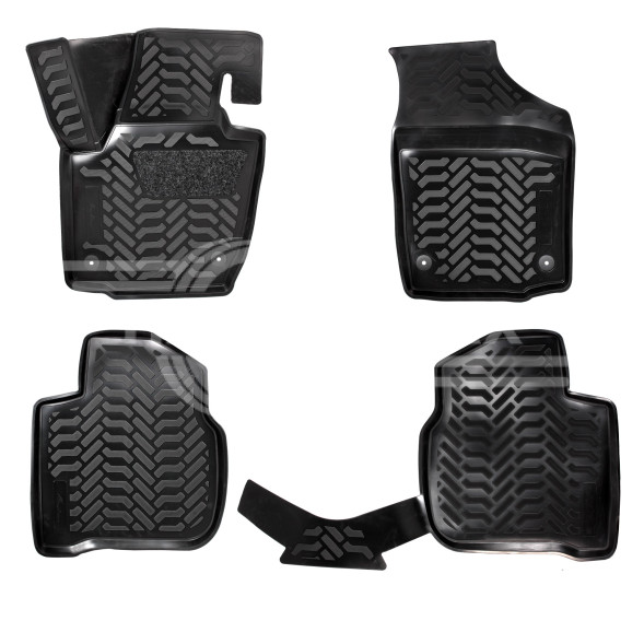 Ковры для VW Polo/ Rapid (20-), 4 шт.,(крепеж),выс. борт, 3D с подпятником, ТЭП, черн.