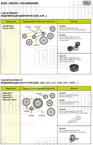 Ролик приводного ремня для автомобилей VW Pointer/Golf BR (04-) 1.6i/1.8i (только ролик натяжителя)