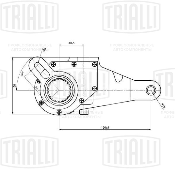 Рычаг тормоза регулировочный автоматический (трещотка) для автомобилей МАЗ 5440, 544069, 643068 задний левый (эвольвентный шлиц)