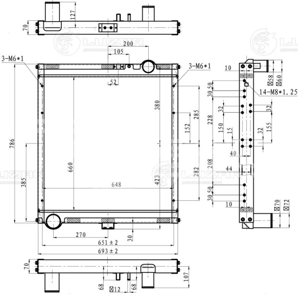 Радиатор охлаждения для автомобилей КАМАЗ 4308/5308 с дв. Cummins ISBe Е4 (тип BEHR)