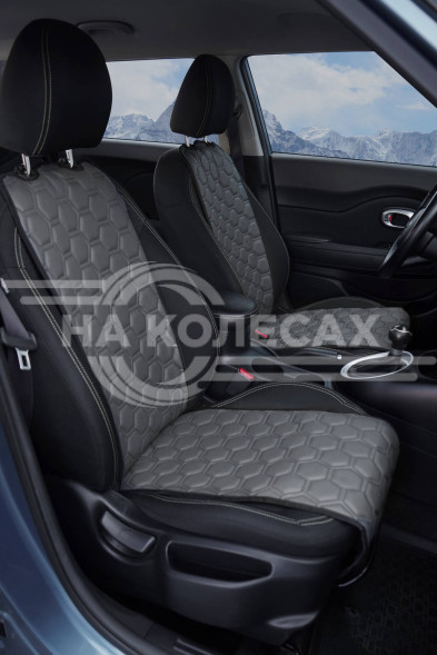 Накидки &quot;Алькантара&quot;, передние (2 шт.), экокожа с перфорацией, серые