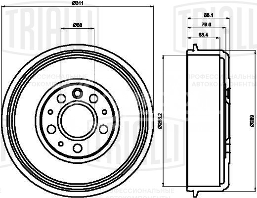 Барабан тормозной для автомобилей VW Transporter T4 (90-) d=268