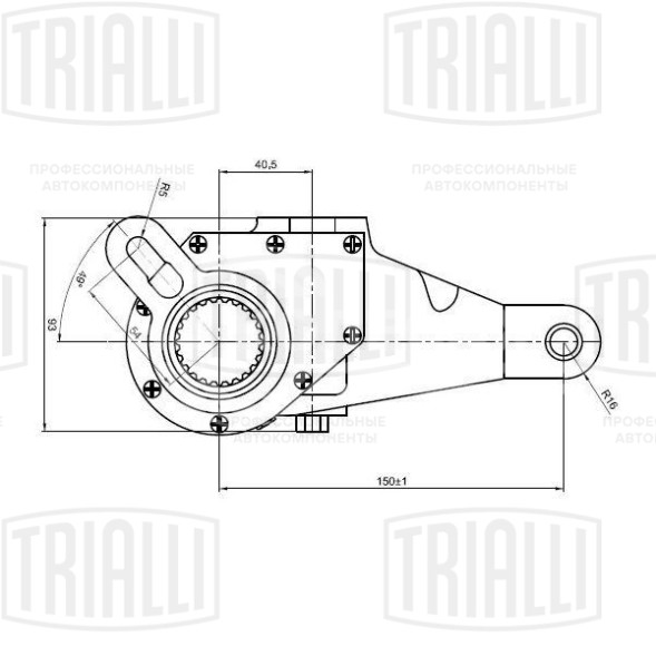 Рычаг тормоза регулировочный автоматический (трещотка) для автомобилей МАЗ 5440, 544069, 643068 задний правый (широкий шлиц)