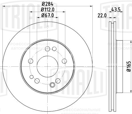 Диск тормозной для автомобилей Mercedes E (W124) (84-)/190 (W201) (82-) передний d=284
