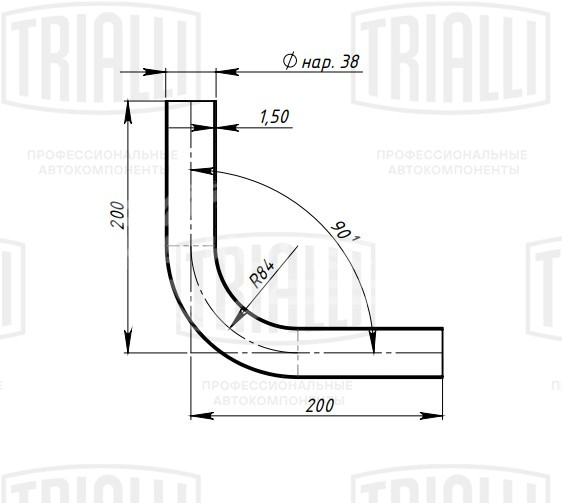 Труба с гибом d=38, угол 90 (алюминизированная сталь)