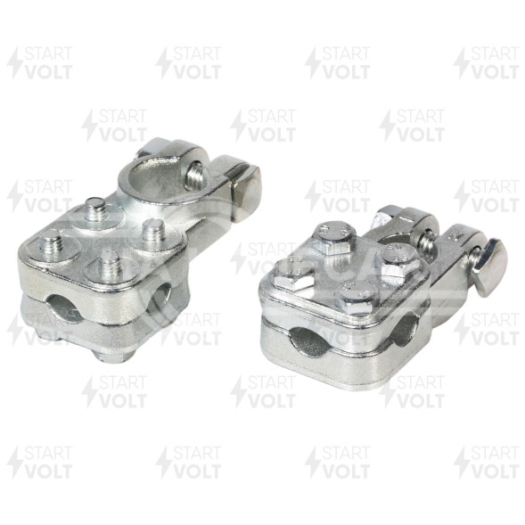 Клеммы АКБ в комплекте цинк, прижимная пластина для проводов до 75мм кв.