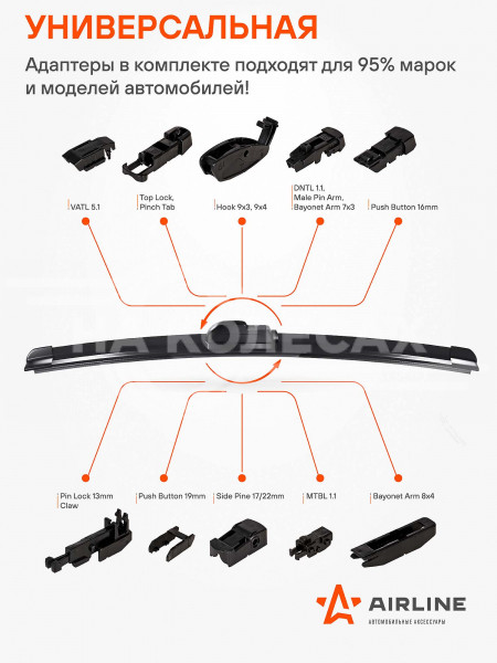 Щетка стеклоочистителя бескаркасная PRO 430мм (17&quot;) 10 адаптеров
