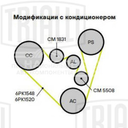 Ролик приводного ремня для автомобилей Skoda Octavia (96-)/VW Golf IV (97-) 1.4i/1.6i AC+ (с натяжным механизмом) h=24