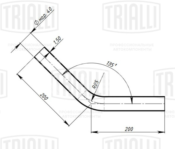 Труба с гибом d=40, угол 45 (алюминизированная сталь)