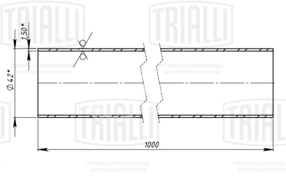 Труба глушителя прямая 42х1000 (d=42х1.5, L=1000мм) (алюминизированная сталь)