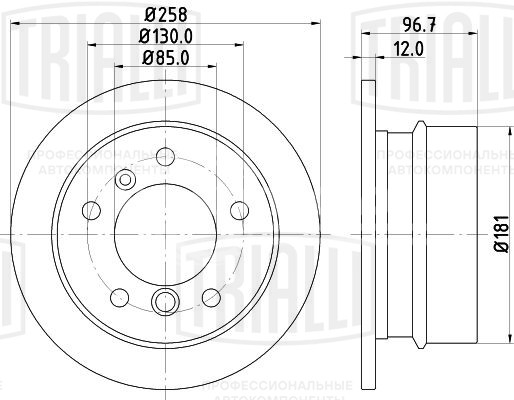 Диск тормозной для автомобилей Mercedes Sprinter (95-) / G-Class (W463) (90-) / VW LT (96-) задний d=258