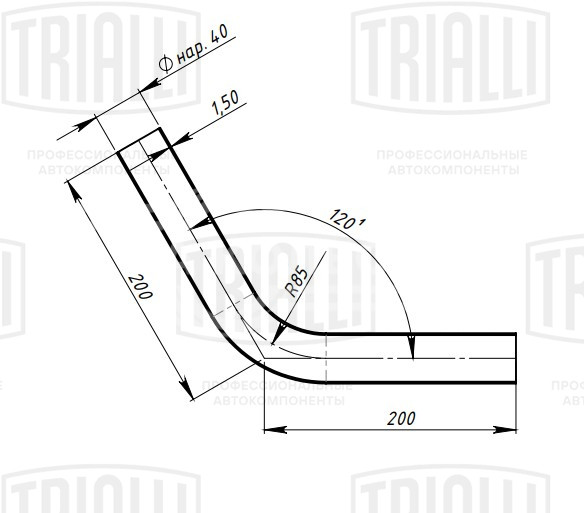 Труба с гибом d=40, угол 60 (алюминизированная сталь)